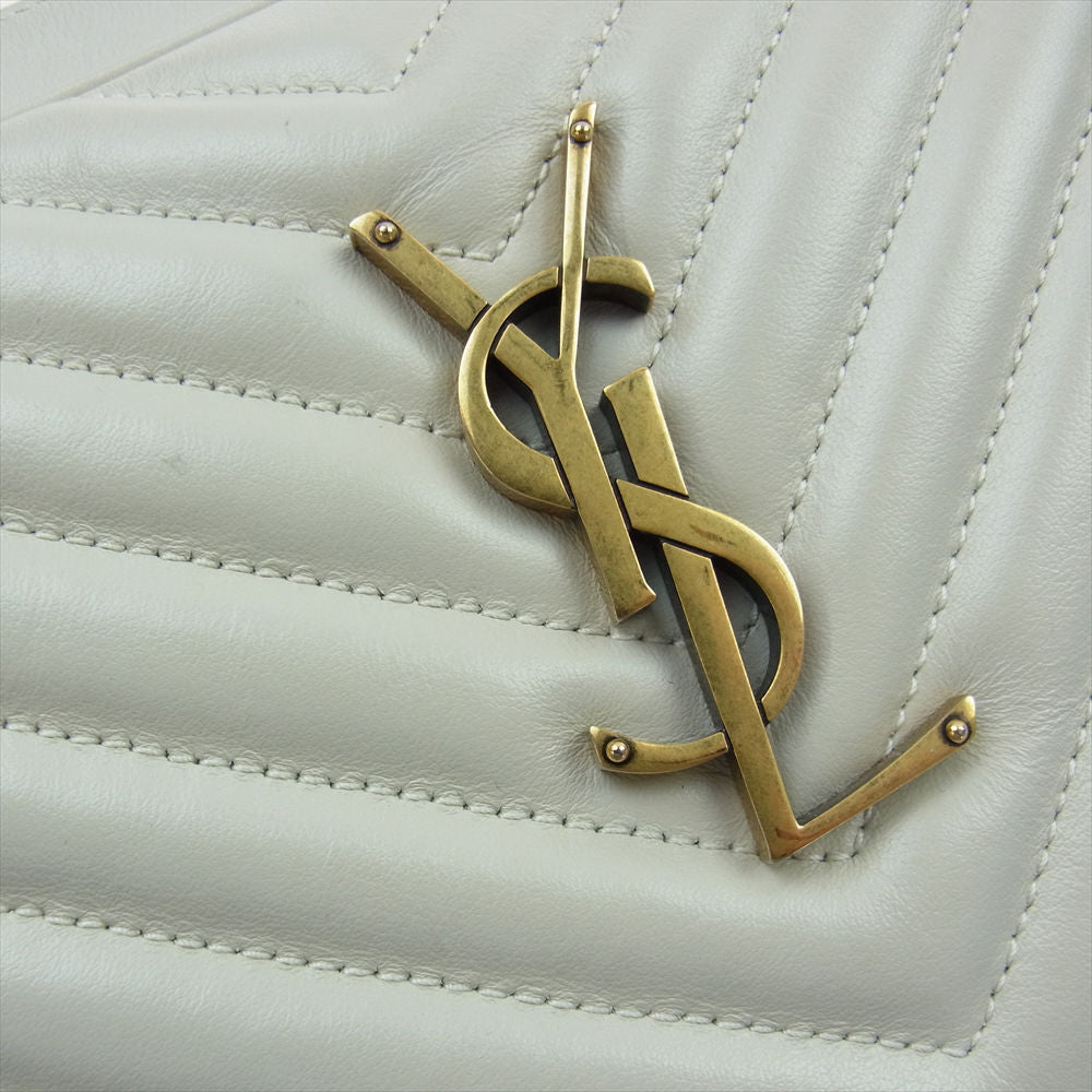 SAINT LAURENT サンローラン 574494 SAC MNG LOU M AVEC TASSELS ルー ミディアム Vステッチ レザー ショルダーバッグ ホワイト系【中古】