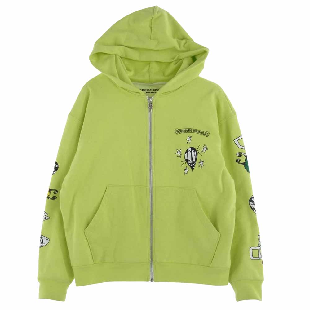 CHROME HEARTS クロムハーツ（原本無） MATTY BOY PPO LINK Zip Up Hoodie マッティボーイ リンク ジップアップ フーディー プリント 裏地サーマル ライムグリーン イエロー系 XS【中古】
