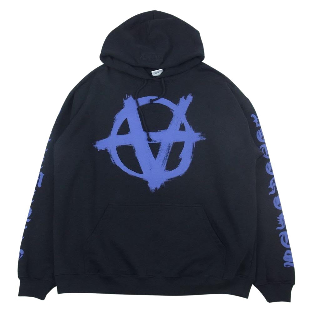 VETEMENTS ヴェトモン UA52TR830P アナーキー ゴシック ロゴ プリント フーディ パーカー ブラック系 S【中古】