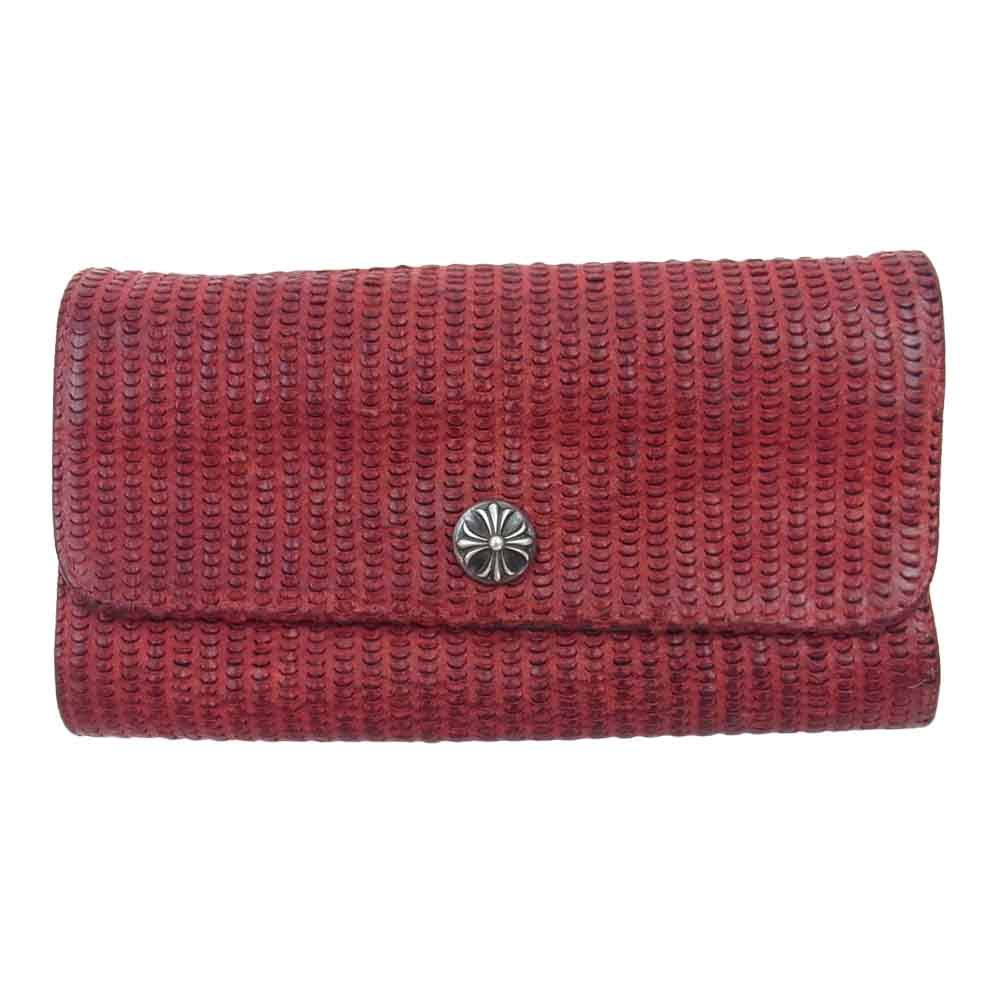 CHROME HEARTS クロムハーツ（原本有） JUDY WALLET ジュディ ノベルティ クロスボールボタン スクロールラベル ウォレット 長財布 レッド系【中古】