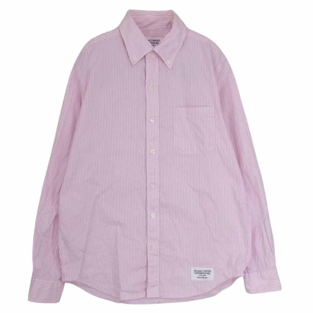 WACKO MARIA ワコマリア 13SS 13SS-STP-03 FUCK THIS LIFE ストライプ ボタンダウン 長袖 シャツ ピンク系 M【中古】