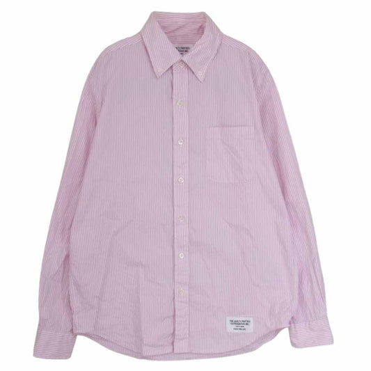 WACKO MARIA ワコマリア 13SS 13SS-STP-03 FUCK THIS LIFE ストライプ ボタンダウン 長袖 シャツ ピンク系 M【中古】
