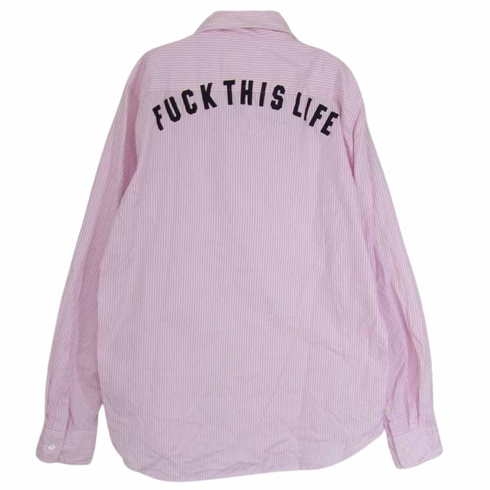 WACKO MARIA ワコマリア 13SS 13SS-STP-03 FUCK THIS LIFE ストライプ ボタンダウン 長袖 シャツ ピンク系 M【中古】