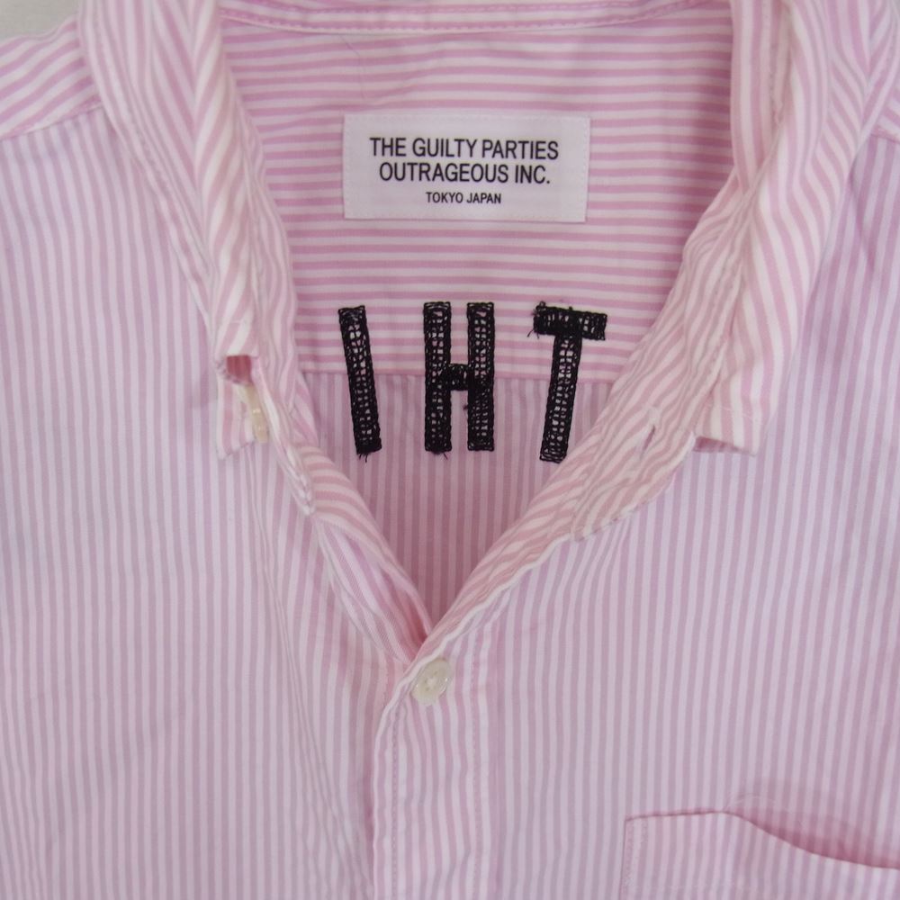 WACKO MARIA ワコマリア 13SS 13SS-STP-03 FUCK THIS LIFE ストライプ ボタンダウン 長袖 シャツ ピンク系 M【中古】