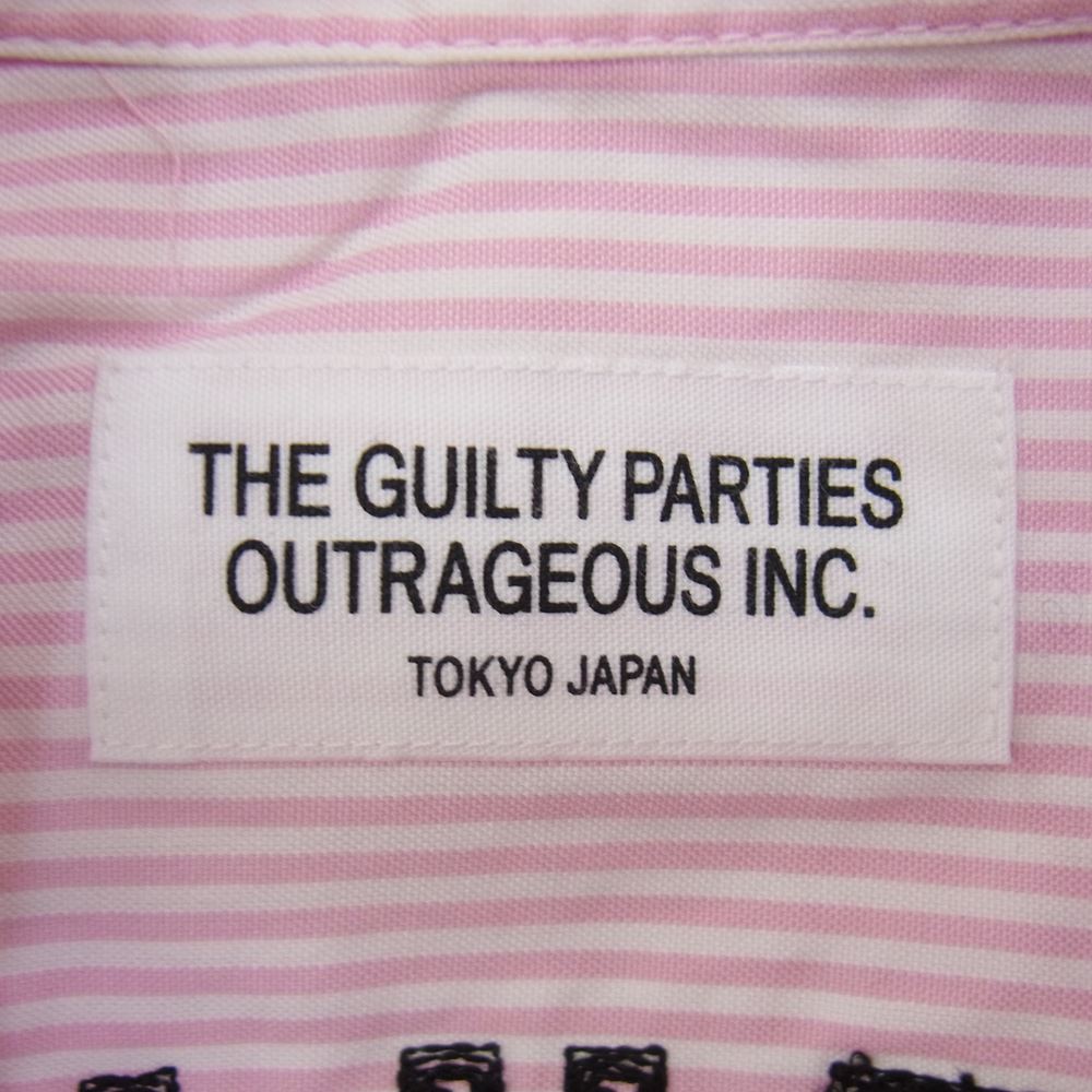 WACKO MARIA ワコマリア 13SS 13SS-STP-03 FUCK THIS LIFE ストライプ ボタンダウン 長袖 シャツ ピンク系 M【中古】