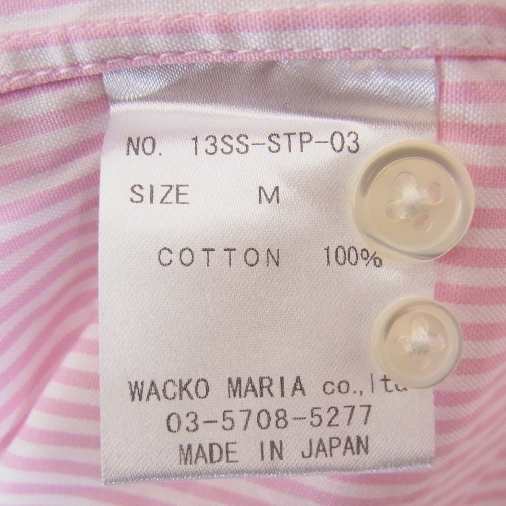 WACKO MARIA ワコマリア 13SS 13SS-STP-03 FUCK THIS LIFE ストライプ ボタンダウン 長袖 シャツ ピンク系 M【中古】