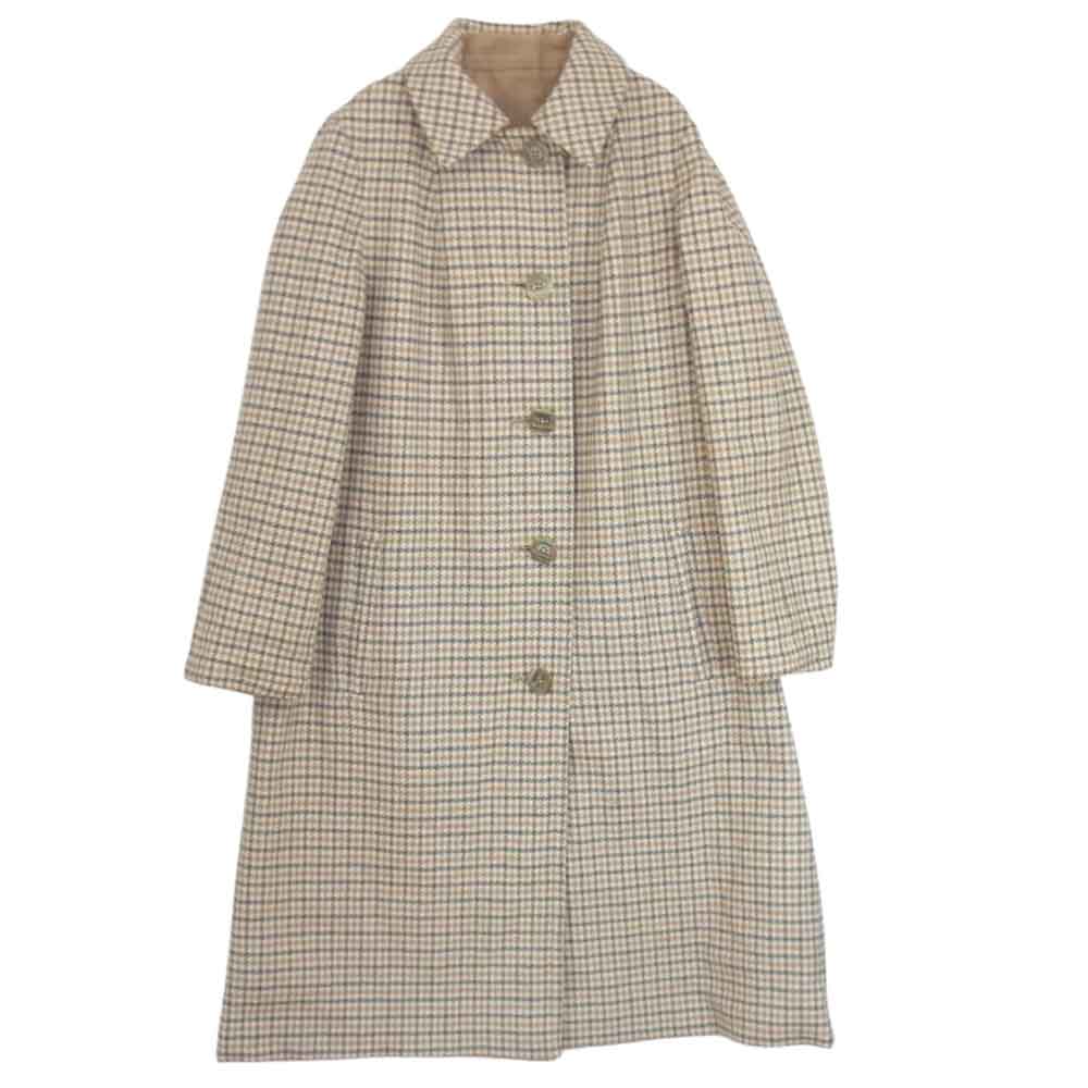 Aquascutum アクアスキュータム 英国製 ヴィンテージ 70~80s リバーシブル チェック ステンカラーコート ベージュ系 サイズ表記無【中古】