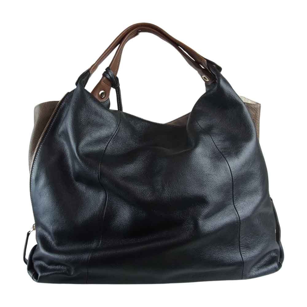 Furla フルラ ELISABETH エリザベス サイドジップ マチ レザー ハンドバッグ ブラック系【中古】