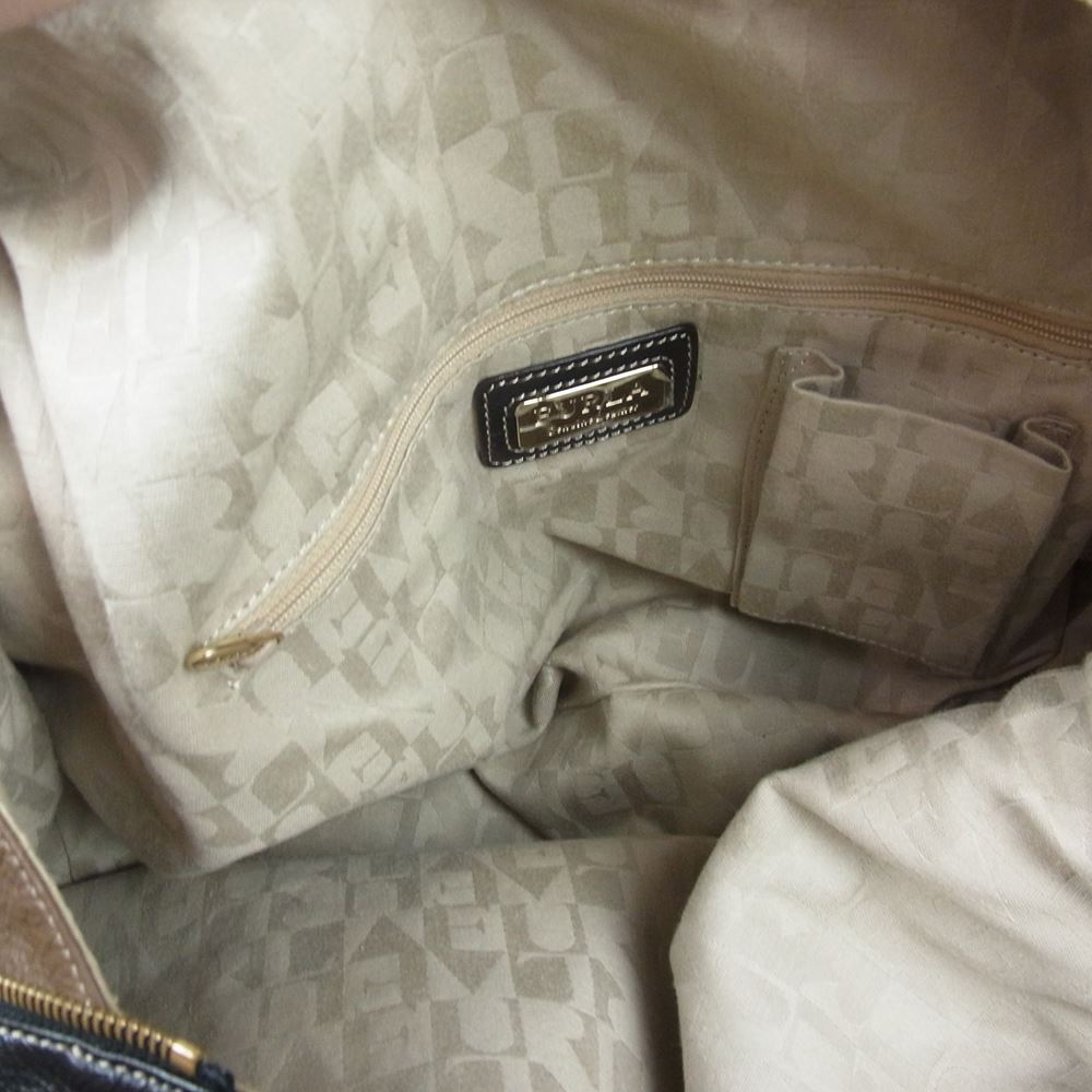 Furla フルラ ELISABETH エリザベス サイドジップ マチ レザー ハンドバッグ ブラック系【中古】