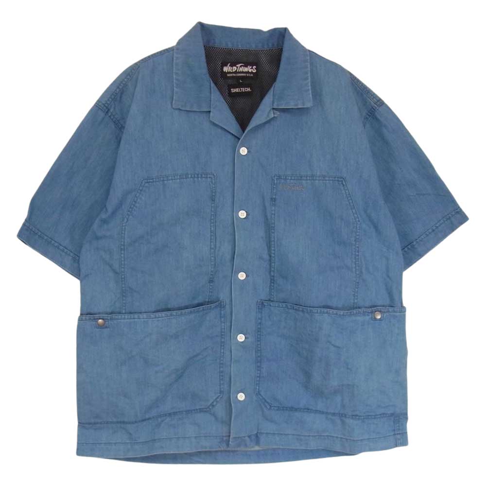 WILDTHINGS ワイルドシングス WT21010SG BIG POCKET SHIRT ビッグ ポケット デニム 半袖 シャツ インディゴブルー系 L【中古】