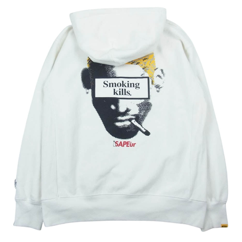 サプール #REF! × FR2 エフアールツー Smoking kills Hoodie スモーキングキル プリント プルオーバ― パーカー ホワイト系 M【中古】