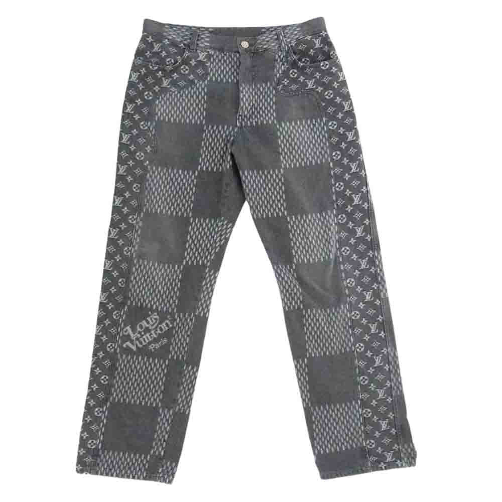 LOUIS VUITTON ルイ・ヴィトン × NIGO Giant Damier Waves MNGM Pants ジャイアント ダミエ ウェーブス モノグラム デニム パンツ  グレー系 33【中古】