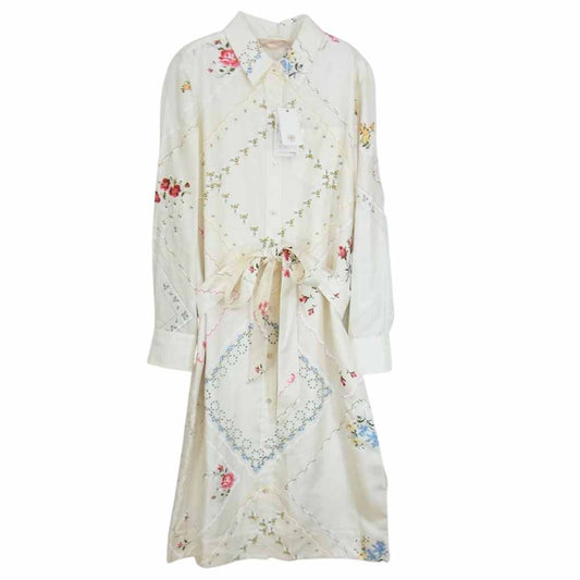 Tory Burch トリーバーチ フラワー プリント シルク ワンピース オフホワイト系 6【極上美品】【中古】
