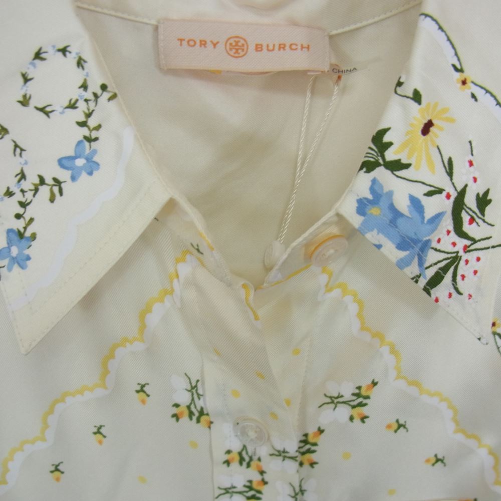 Tory Burch トリーバーチ フラワー プリント シルク ワンピース オフホワイト系 6【極上美品】【中古】