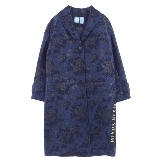 PRADA プラダ P686II  Cloquet Bouquet Coat フラワー プリント ロング コート  ネイビー系 ブラック系 42【美品】【中古】