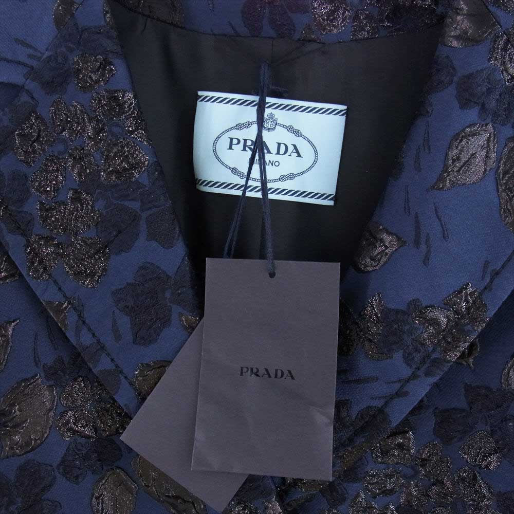 PRADA プラダ P686II  Cloquet Bouquet Coat フラワー プリント ロング コート  ネイビー系 ブラック系 42【美品】【中古】