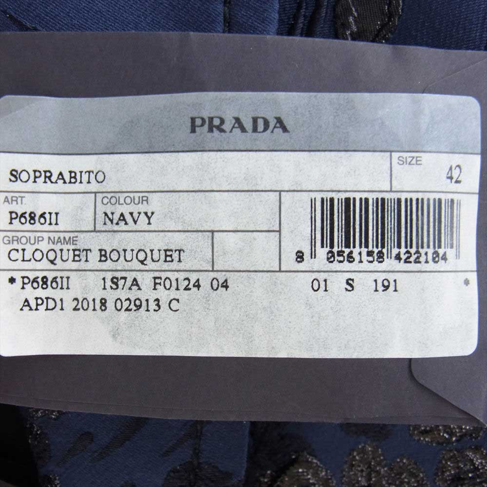 PRADA プラダ P686II  Cloquet Bouquet Coat フラワー プリント ロング コート  ネイビー系 ブラック系 42【美品】【中古】