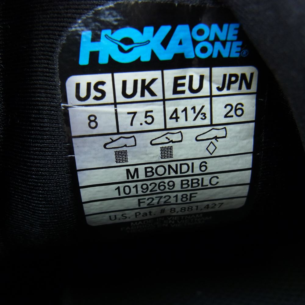 HOKA ONE ONE ホカ オネオネ F27218F BONDI 6 ボンダイ ローカットスニーカー  ブラック系 26.0cm【中古】