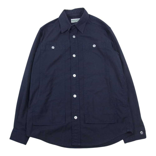 SASAFRAS ササフラス FEEL SUN HALF フィールサンハーフ アーミークロス シャツ ジャケット 猫目ボタン ネイビー系 S【中古】