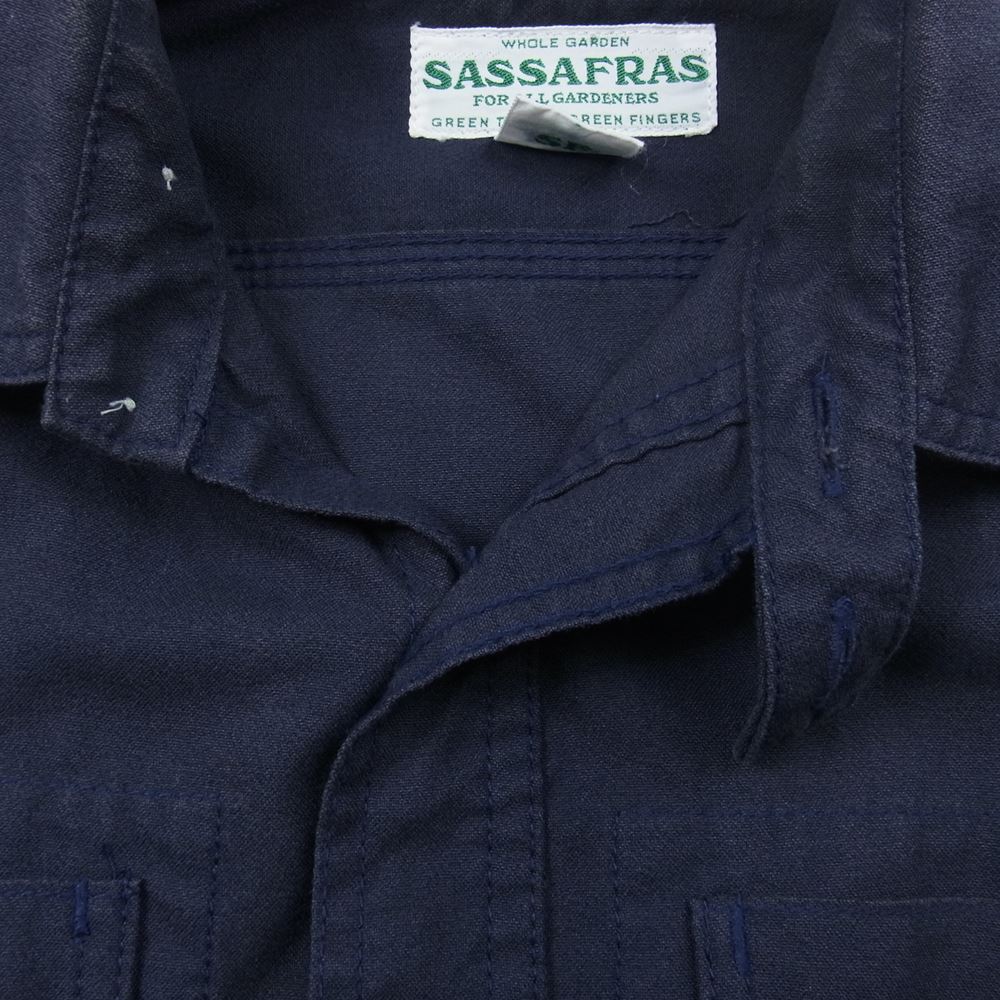 SASAFRAS ササフラス FEEL SUN HALF フィールサンハーフ アーミークロス シャツ ジャケット 猫目ボタン ネイビー系 S【中古】