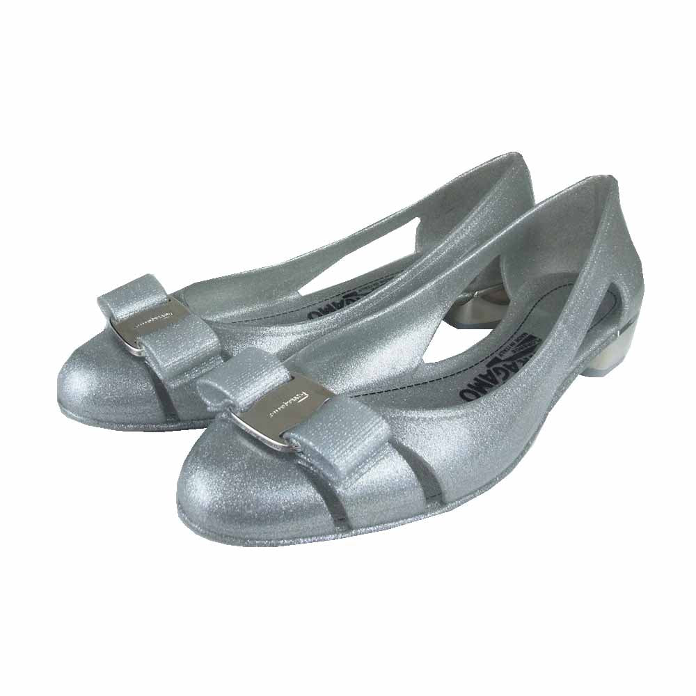 Salvatore Ferragamo サルヴァトーレフェラガモ リボン付き ラバー シューズ パンプス シルバー シルバー系 5【中古】