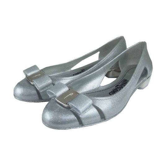 Salvatore Ferragamo サルヴァトーレフェラガモ リボン付き ラバー シューズ パンプス シルバー シルバー系 5【中古】