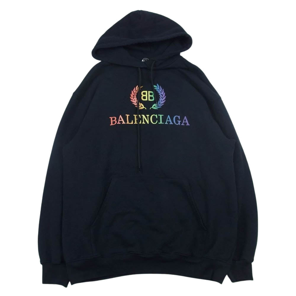 BALENCIAGA バレンシアガ 570798 TEV50 レインボー ロゴ刺繍 オーバーサイズ プルオーバー パーカー XS ブラック系 XS【中古】