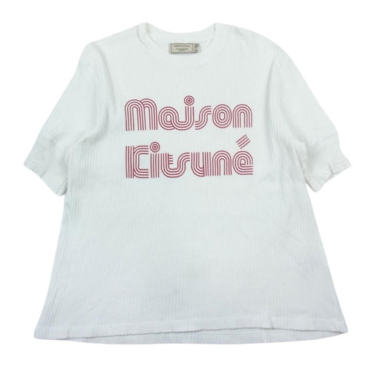 MAISON KITSUNE メゾンキツネ KWM-0700-A ロゴ プリント リブ カットソー 半袖 ホワイト系 S【中古】