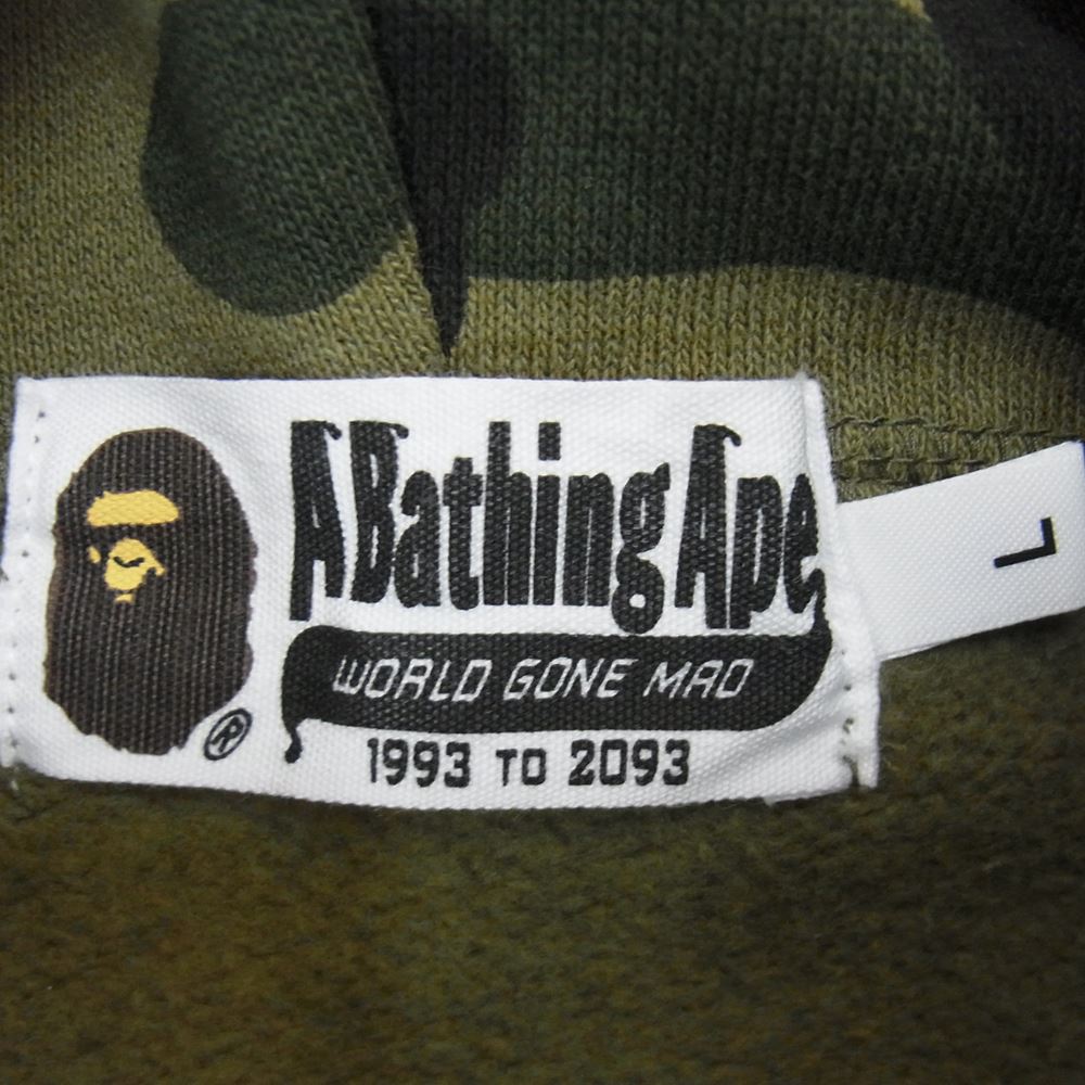 A BATHING APE アベイシングエイプ 22SS 001ZPI731902C × MINIONS ミニオンズ 1ST CAMO MINIONS SHARK FULL ZIP HOODIE ファーストカモ フルジップ シャーク スウェット パーカー  カーキ系 L【中古】