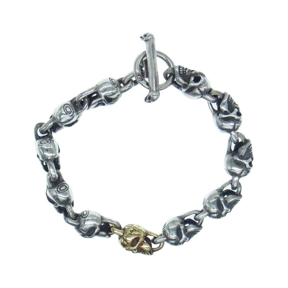 GABOR ガボール マリア ギャランティ付属 MINI ALL SKULL BRECELET W/ 18K GOLD SKULL 18K ゴールドスカル ミニスカル ブレスレット シルバー系 ゴールド系【中古】