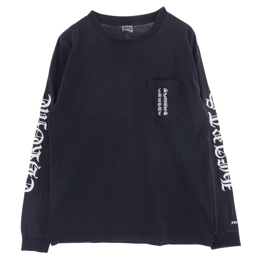 CHROME HEARTS クロムハーツ（原本無） ポケット ロゴ  スクロールラベル プリント Tシャツ カットソー 長袖 ブラック系 L【中古】