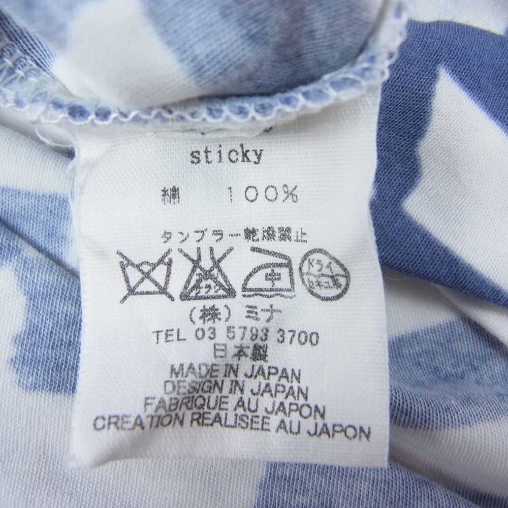 mina perhonen ミナペルホネン US8049 sticky コットン プリント Tシャツ カットソー 半袖 ホワイト系 ネイビー系 38【中古】