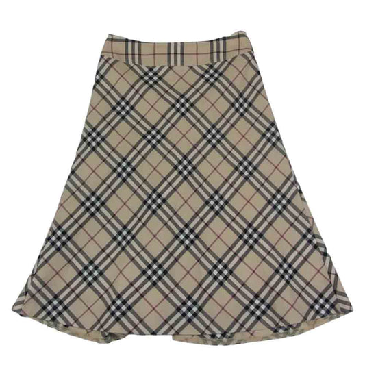BURBERRY LONDON バーバリー ロンドン チェック ウール フレア スカート ベージュ系 38【中古】