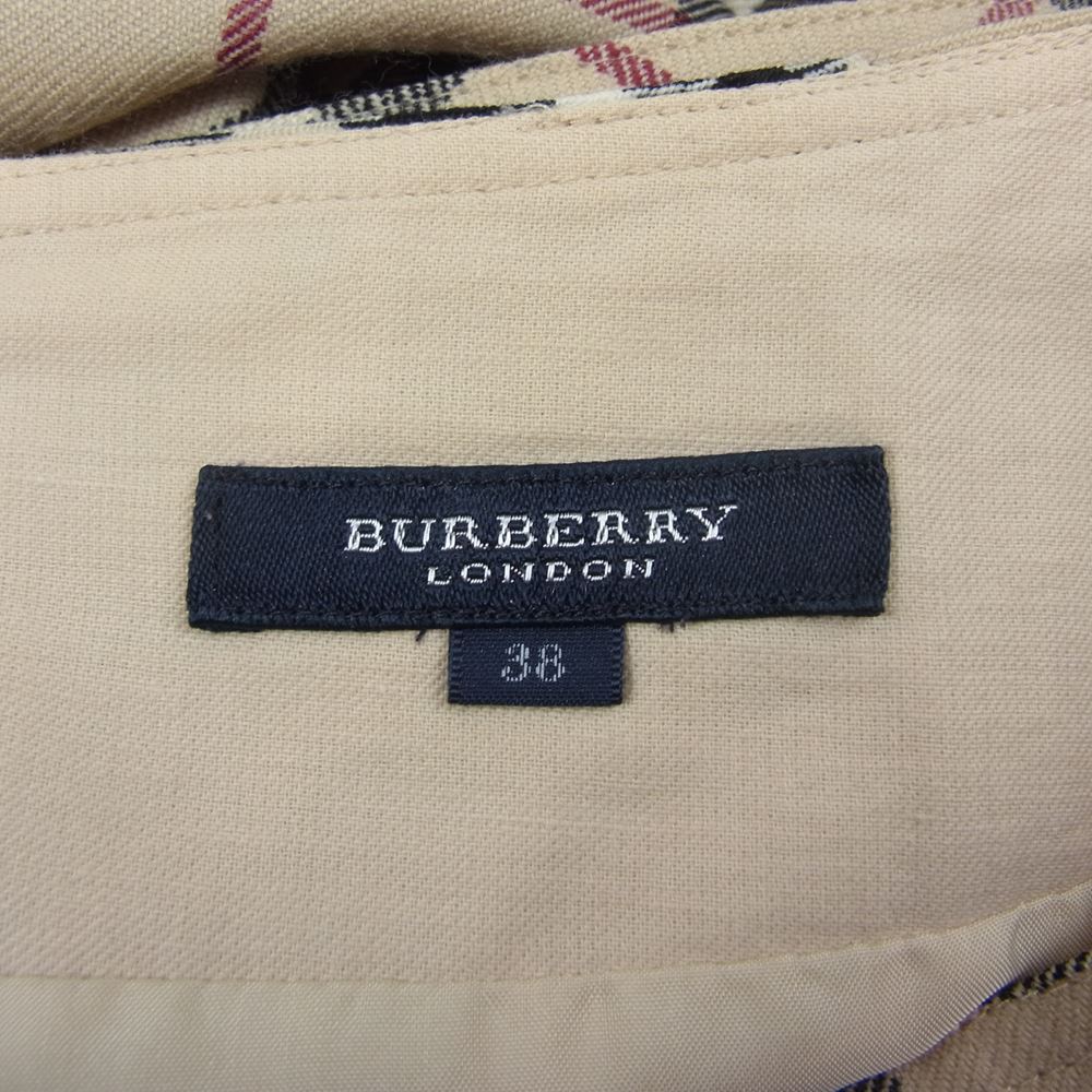 BURBERRY LONDON バーバリー ロンドン チェック ウール フレア スカート ベージュ系 38【中古】