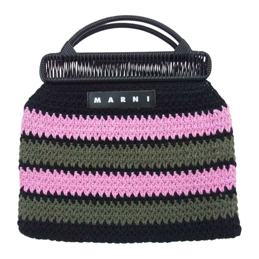 MARNI マルニ カフェクロシェ ニット ハンドバッグ ブラック系 ピンク系 グリーン【中古】