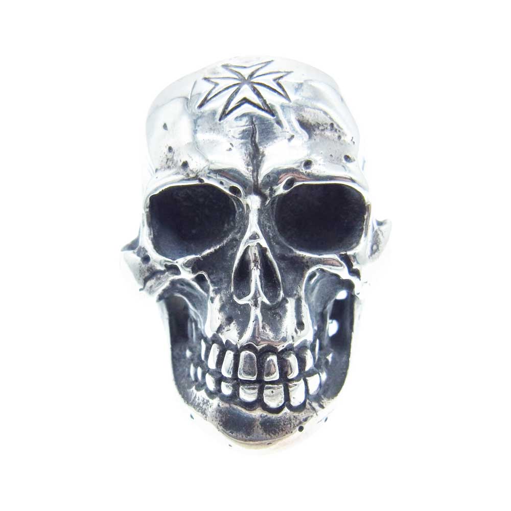 GABOR ガボール ギャランティ付属 LG SKULL WITH JAW RING MALTESE CROSS FRONT ラージ スカル ウィズ ジョー リング シルバー系 21号【中古】