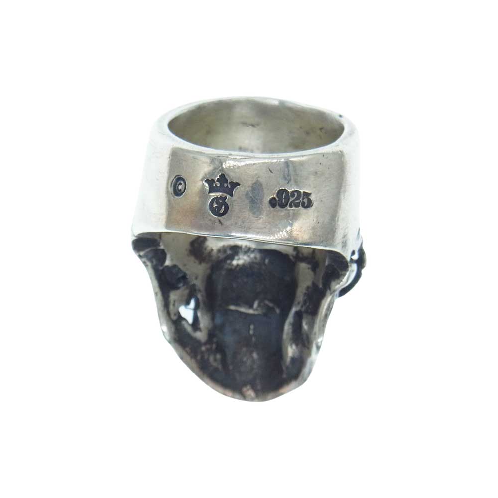 GABOR ガボール ギャランティ付属 LG SKULL WITH JAW RING MALTESE CROSS FRONT ラージ スカル ウィズ ジョー リング シルバー系 21号【中古】