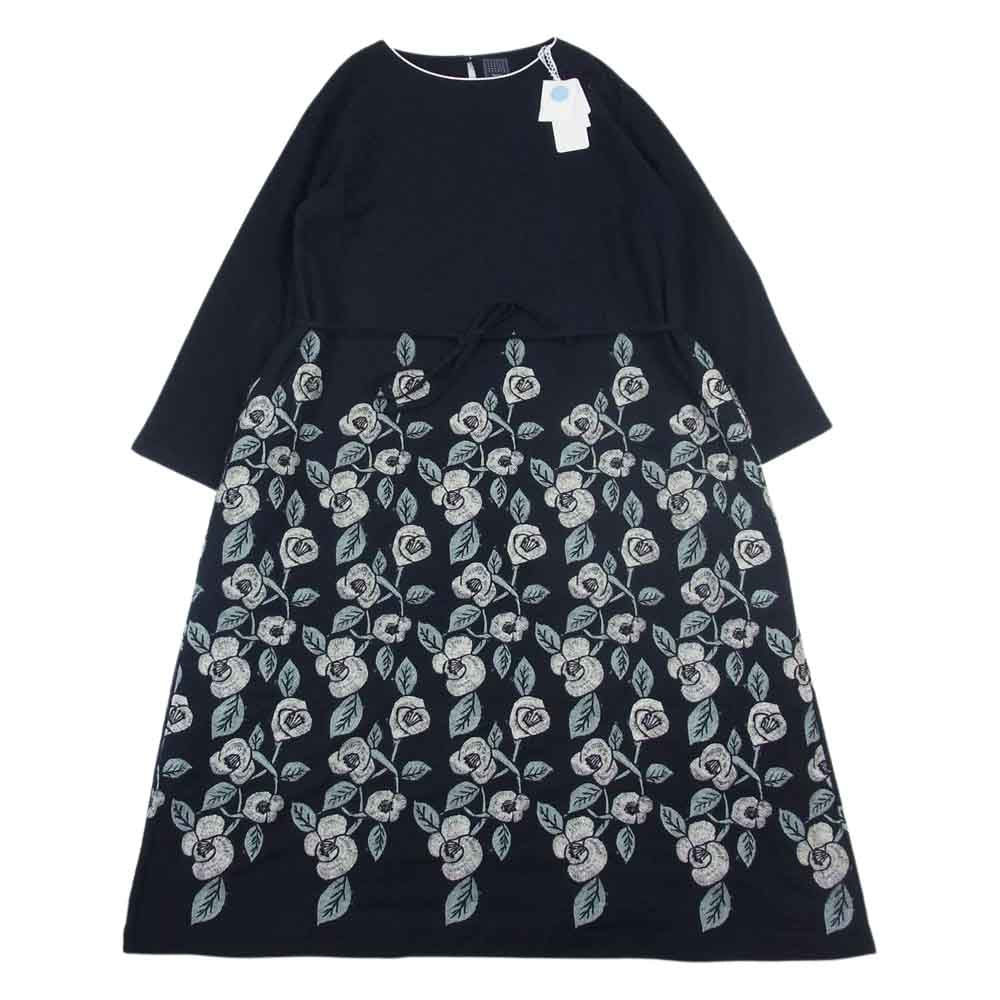mina perhonen ミナペルホネン 22AW aaa3935 swing camellia ノーカラー ワンピース ネイビー ネイビー系 38【極上美品】【中古】