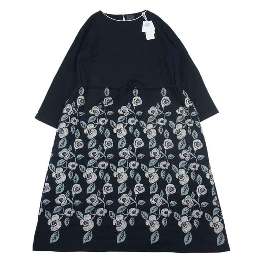 mina perhonen ミナペルホネン 22AW aaa3935 swing camellia ノーカラー ワンピース ネイビー ネイビー系 38【極上美品】【中古】