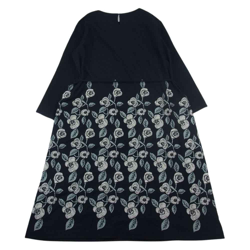 mina perhonen ミナペルホネン 22AW aaa3935 swing camellia ノーカラー ワンピース ネイビー ネイビー系 38【極上美品】【中古】