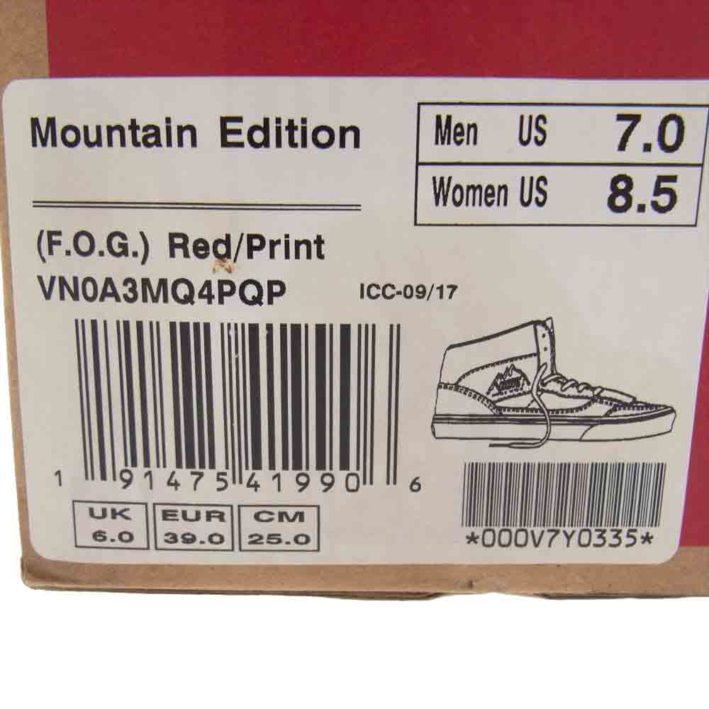 VANS バンズ × fog fear of god  Mountain Edition フィアオブゴッド バンズ マウンテン エディション DX ハイカット スニーカー  レッド系 25.0cm【美品】【中古】