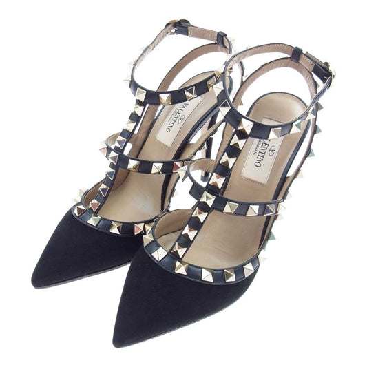 VALENTINO ヴァレンティノ UW0S0393 GARAVANI ガラヴァーニ アンクル ストラップ スタッズ ハイヒール ブラック系 34【中古】