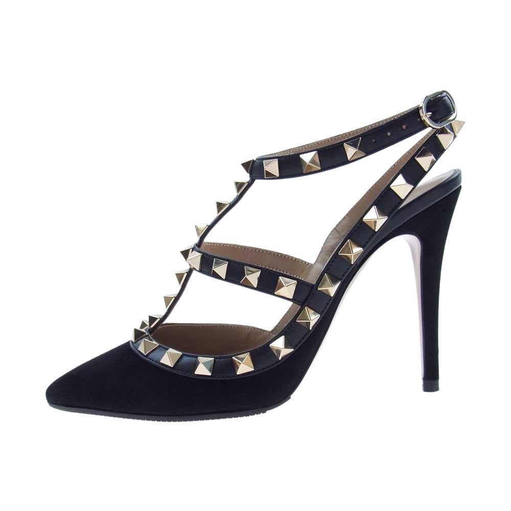 VALENTINO ヴァレンティノ UW0S0393 GARAVANI ガラヴァーニ アンクル ストラップ スタッズ ハイヒール ブラック系 34【中古】