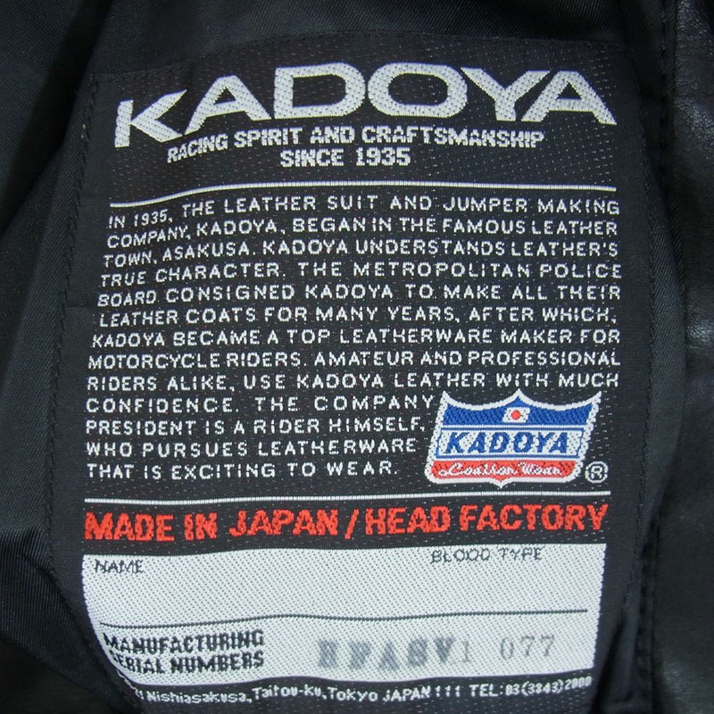 KADOYA カドヤ HEAD FACTORY HF ヘッドファクトリー AS-1VS シングル ライダース レザー ジャケット ブラック系 M【中古】