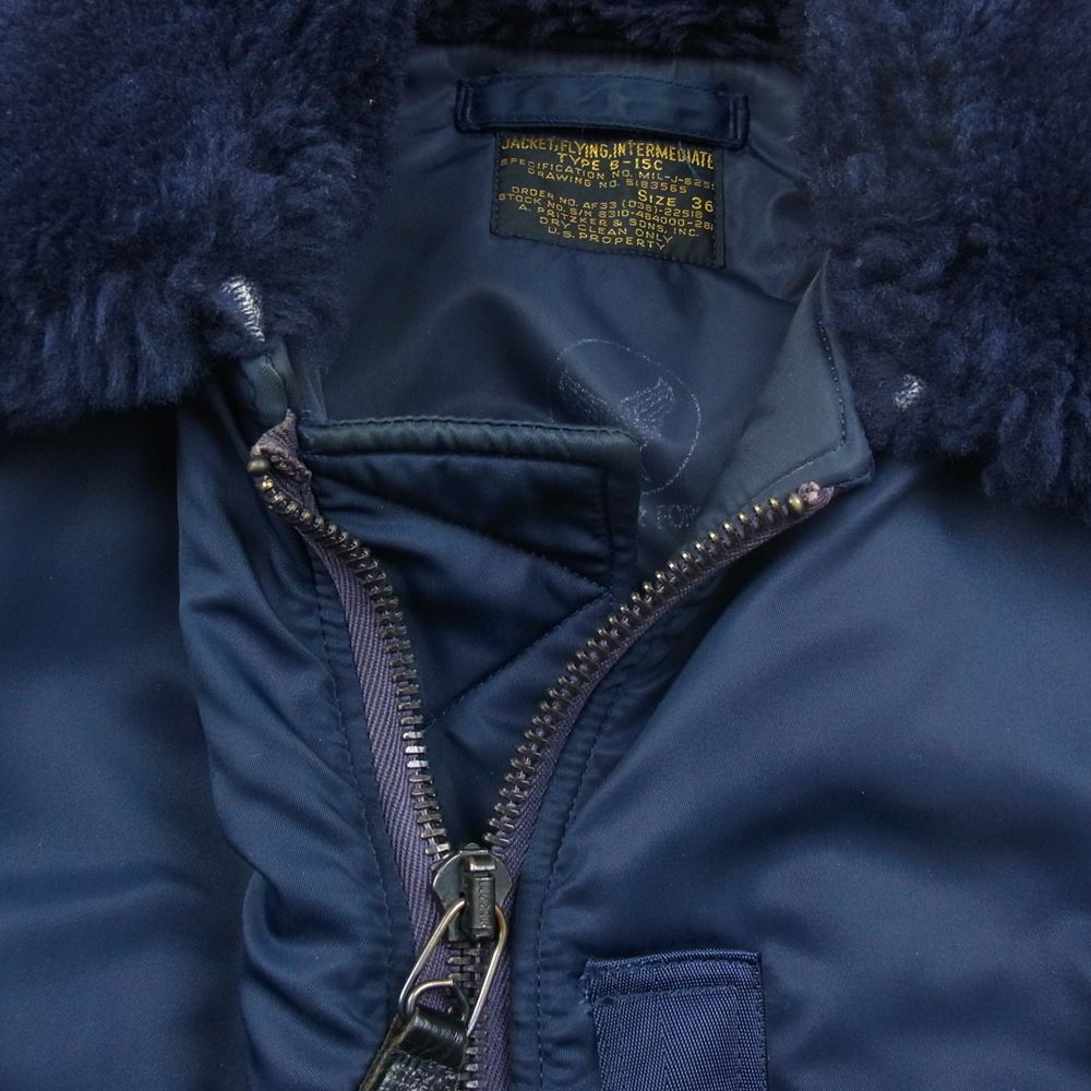The REAL McCOY'S ザリアルマッコイズ MIL-J-6251　 TYPE B-15C ボア ワッペン フライト ジャケット ネイビー系 36【中古】