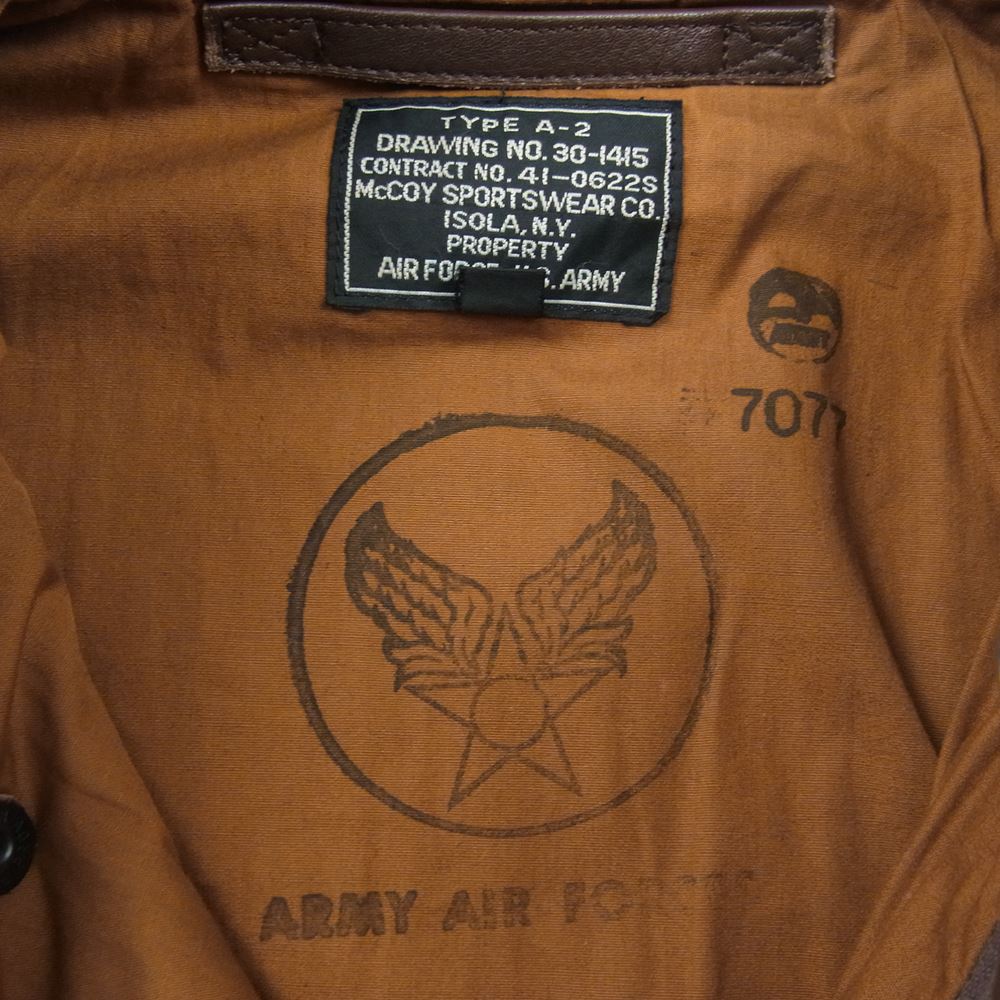The REAL McCOY'S ザリアルマッコイズ 30-1415 ULTIMATE SEEKER TYPE A-2 ROUGH WEAR ラフ ウェア レザー フライト ジャケット ブラウン系 38【中古】