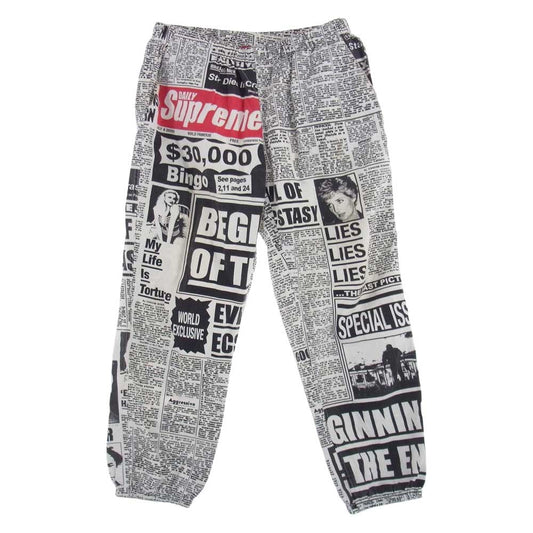 Supreme シュプリーム 18AW Newsprint Skate Pant ニュース ペーパー プリント 総柄 イージー スケート パンツ ブラック系 ホワイト系 M【中古】