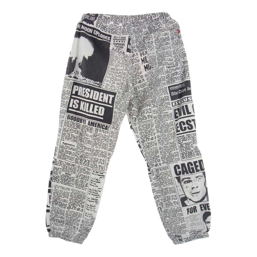 Supreme シュプリーム 18AW Newsprint Skate Pant ニュース ペーパー プリント 総柄 イージー スケート パンツ ブラック系 ホワイト系 M【中古】