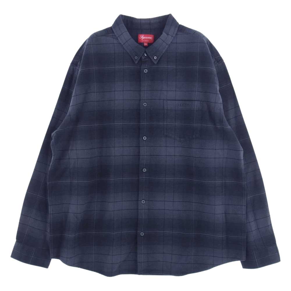 Supreme シュプリーム 23SS Shadow Plaid Flannel Shirt シャドウプレイド フランネル ボタンダウン チェック シャツ ダークグレー系 XXL【中古】