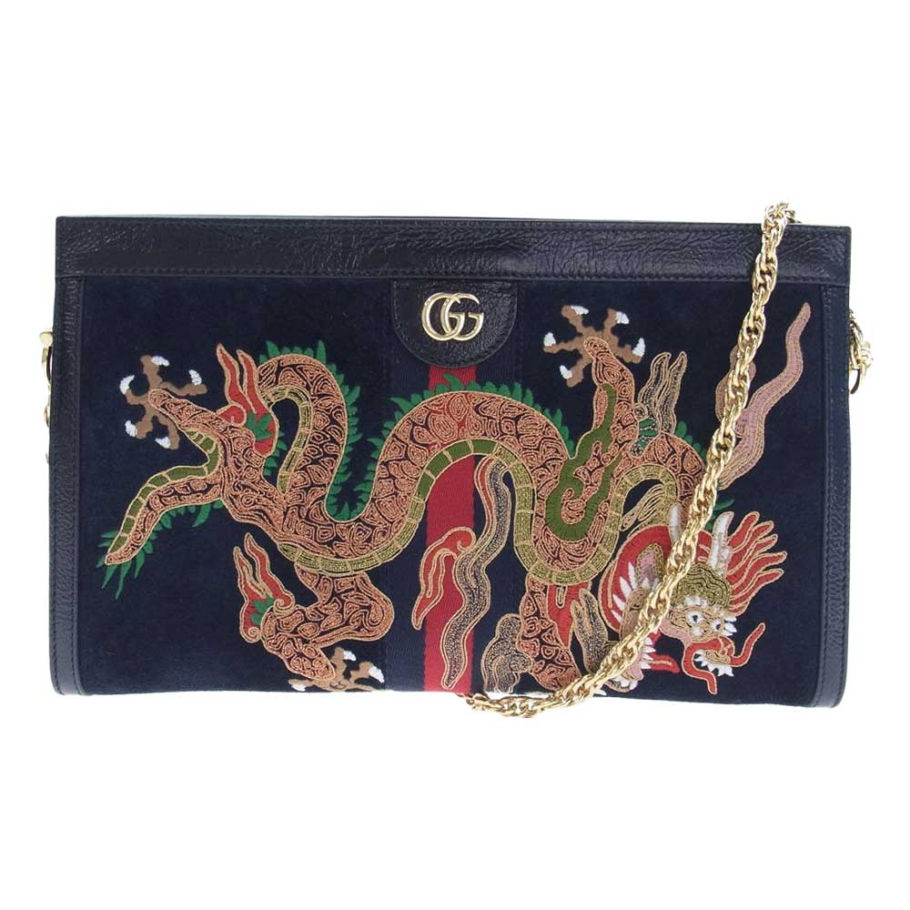 GUCCI グッチ 503877 オフィディア スモール ドラゴン 刺繍 エンブロイダリ― チェーン ショルダーバッグ ブラック系 ダークネイビー系【中古】